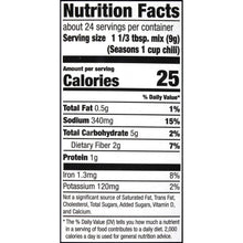McCormick Original Chili seasoning mix Nutrition Facts panel