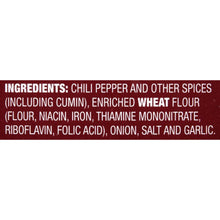 Ingredients panel: chili pepper and other spices, enriched wheat flour