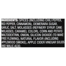Ingredients list for seasoning rub, includes spices, garlic, salt, molasses, and natural flavor.