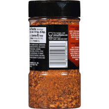 Grill seasoning back label with barcode, net wt, serving facts, and ingredient list