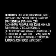 Ingredient list text: salt, sugar, brown sugar, garlic, spices, tamari soy sauce