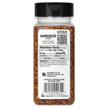 Hamburger seasoning bottle back label with nutrition facts and ingredients