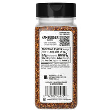 McCormick Grill Mates hamburger seasoning bottle back with Nutrition Facts and ingredients