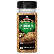 McCormick Grill Mates Montreal Chicken seasoning bottle, dark jar label with green front