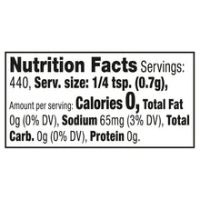 Nutrition facts label with serving size and calories details