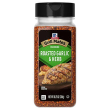 Roasted garlic & herb grill seasoning bottle with black cap and front label