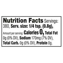 Nutrition facts panel for roasted garlic & herb seasoning bottle