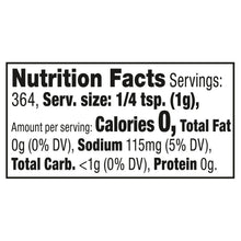 Nutrition Facts panel for a seasoning, showing servings and calorie info