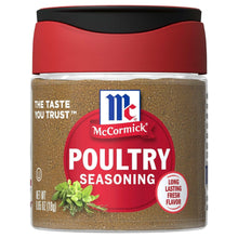 McCormick poultry seasoning bottle with red lid and jar label