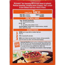 McCormick Original Taco seasoning mix directions and ingredient preparation text
