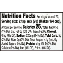 Nutrition facts panel on McCormick poultry gravy mix jar