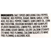 Seasoning bottle back label with ingredients text