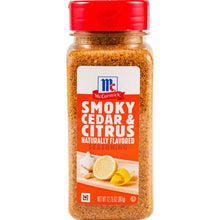 McCormick Smoky Cedar & Citrus seasoning bottle with red cap, front label view