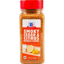 McCormick smoky cedar & citrus seasoning bottle with red cap
