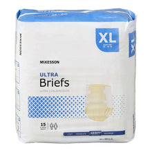 Disposable incontinence briefs package, XL, absorbent pad graphic, white with blue