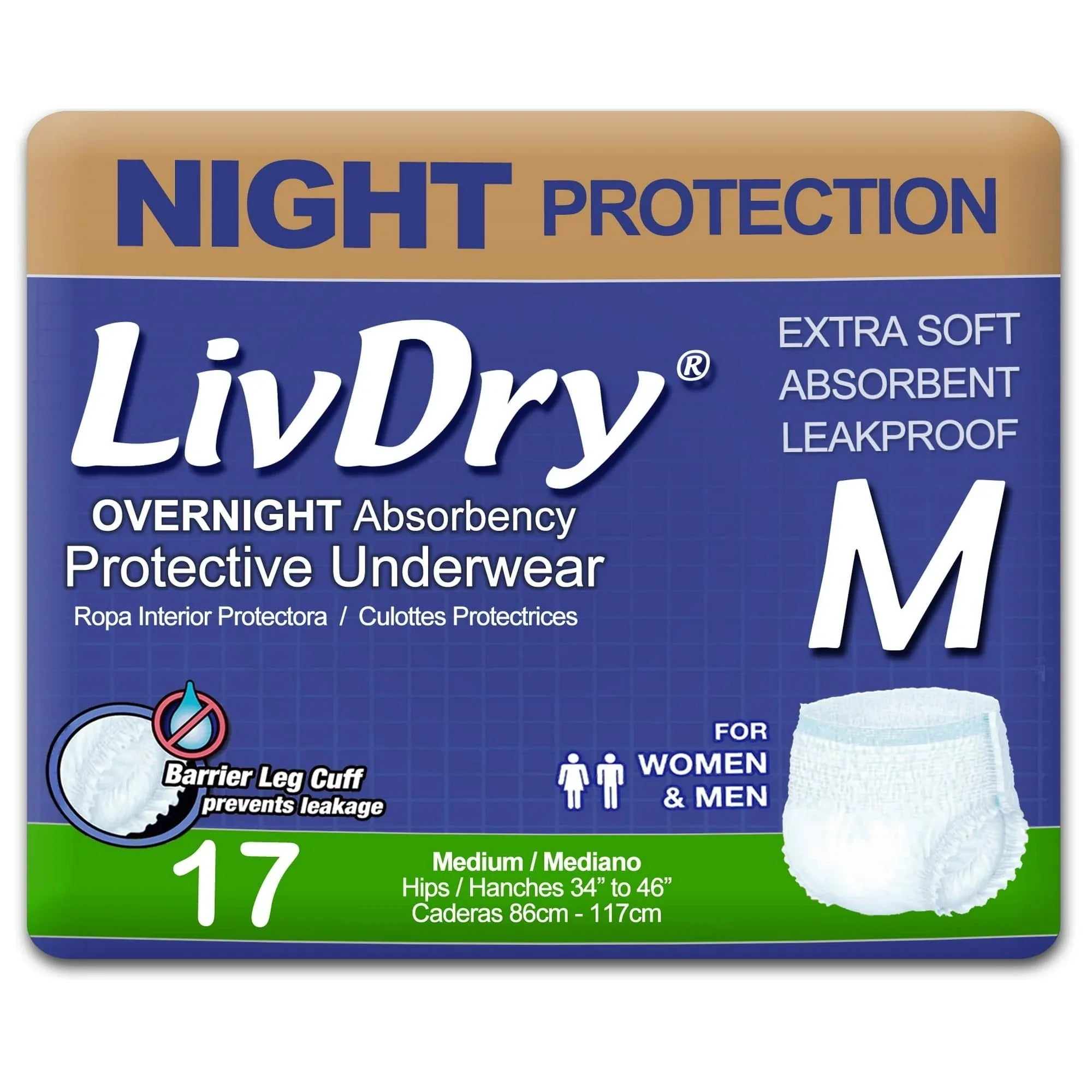 LivDry XL Overnight Adult Diapers for Women and Men, Max Protection Incontinence Underwear