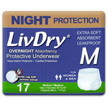 Overnight protective underwear package, size M, 17-count pack