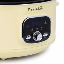Cream electric slow cooker control panel with digital display, buttons and knobs