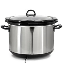 Split electric slow cooker with black lid and stainless steel body