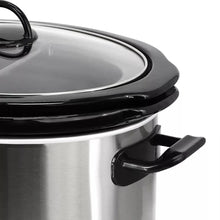 Split electric slow cooker side handle, black rim, and glass lid