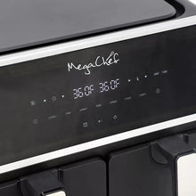 Air fryer control panel with digital screen, preset icons, and touch buttons