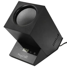 Electric wine chiller, black with slanted body, circular opening, and side ventilation vents