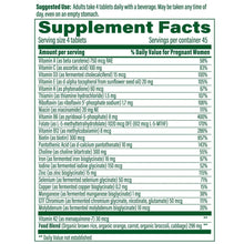 Prenatal multivitamin Supplement Facts label with vitamin and mineral amounts
