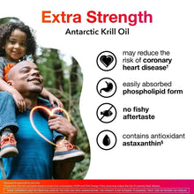 Extra strength Antarctic krill oil supplement infographic with heart icon
