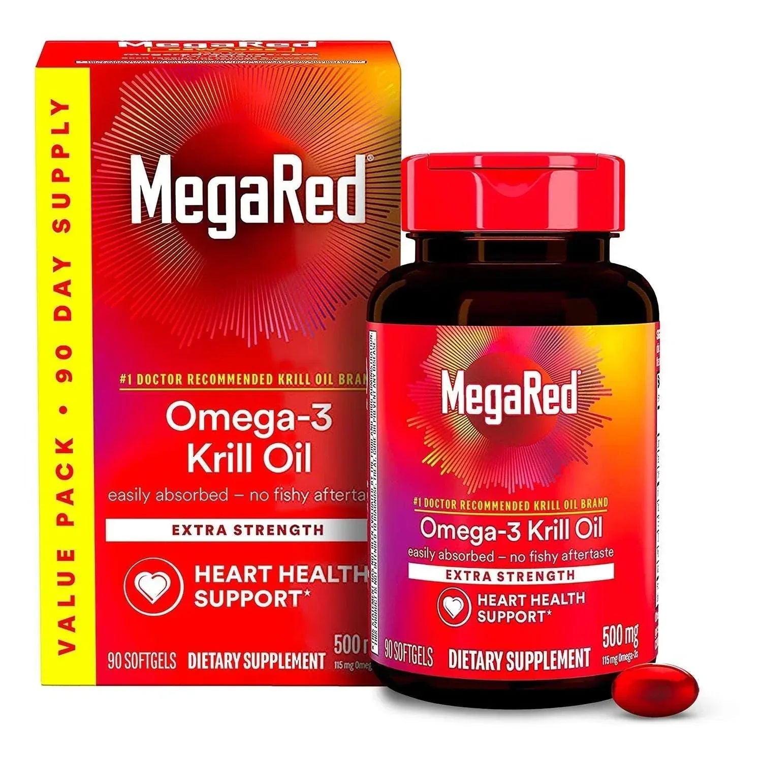 MegaRed Omega-3 Krill Oil Dietary Supplement Softgels, 500 mg, 90 Count