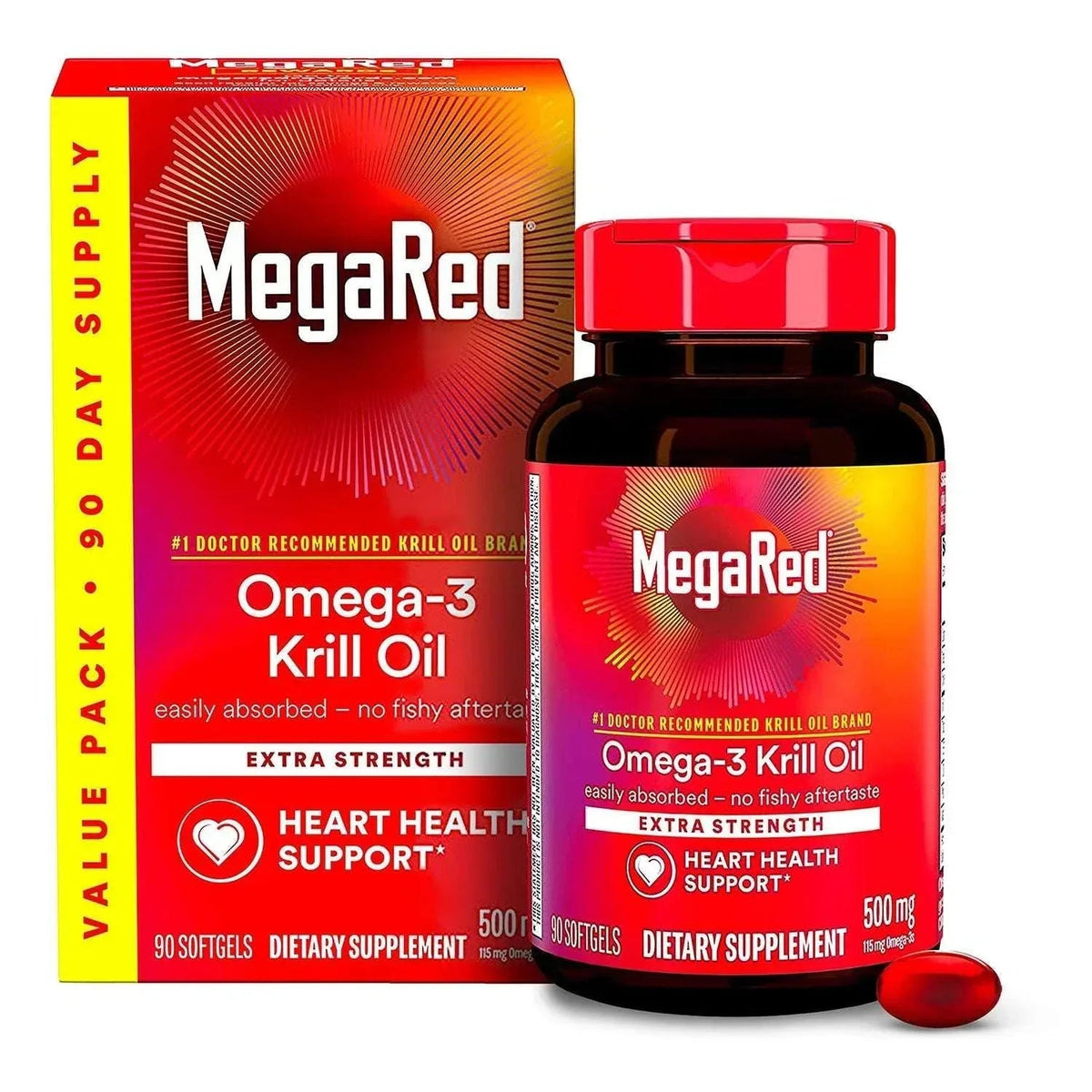 MegaRed Omega-3 Krill Oil Dietary Supplement Softgels, 500 mg, 90 Count