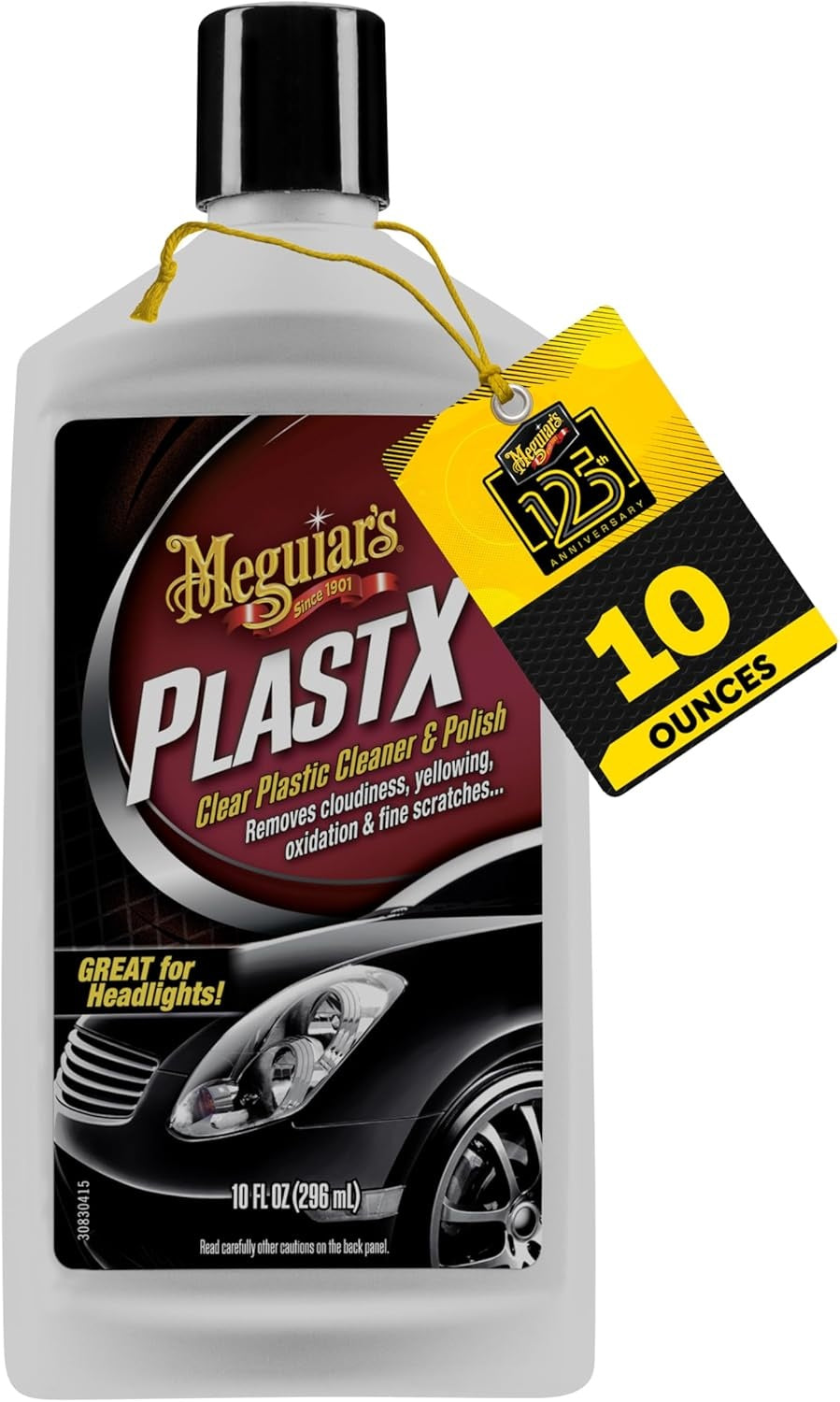 Meguiar's PlastX Clear Plastic Polish, Fast & Easy Clear Plastic Restorer for Headlights, Taillights, Soft Top Windows, and More, Remove Scratches, Cloudiness, Yellowing, and Oxidation, 10 oz.