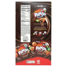 Chocolate cookie package back panel with nutrition facts and Hello Panda design