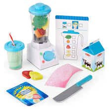 Wooden smoothie maker blender set with blender base, cups, and toy food accessories