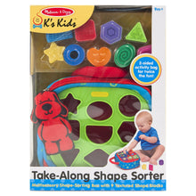 Take-Along shape sorter toy set in retail box with 9 textured shape blocks