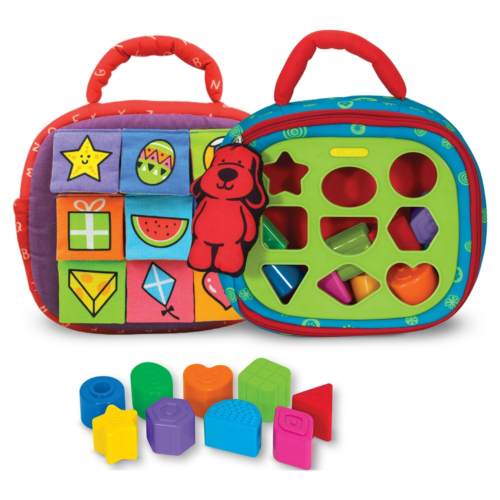 Melissa & Doug K's Kids Take-Along Shape Sorter Baby Toy With 2-Sided Activity Bag and 9 Textured Shape Blocks