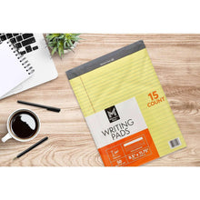 Canary yellow legal writing pad pack, perforated, 15-count label