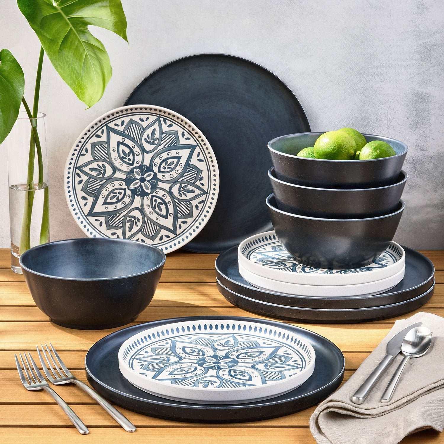 Member's Mark 12-Piece Bamboo Melamine Dinnerware Set - USA MEGA SHOP