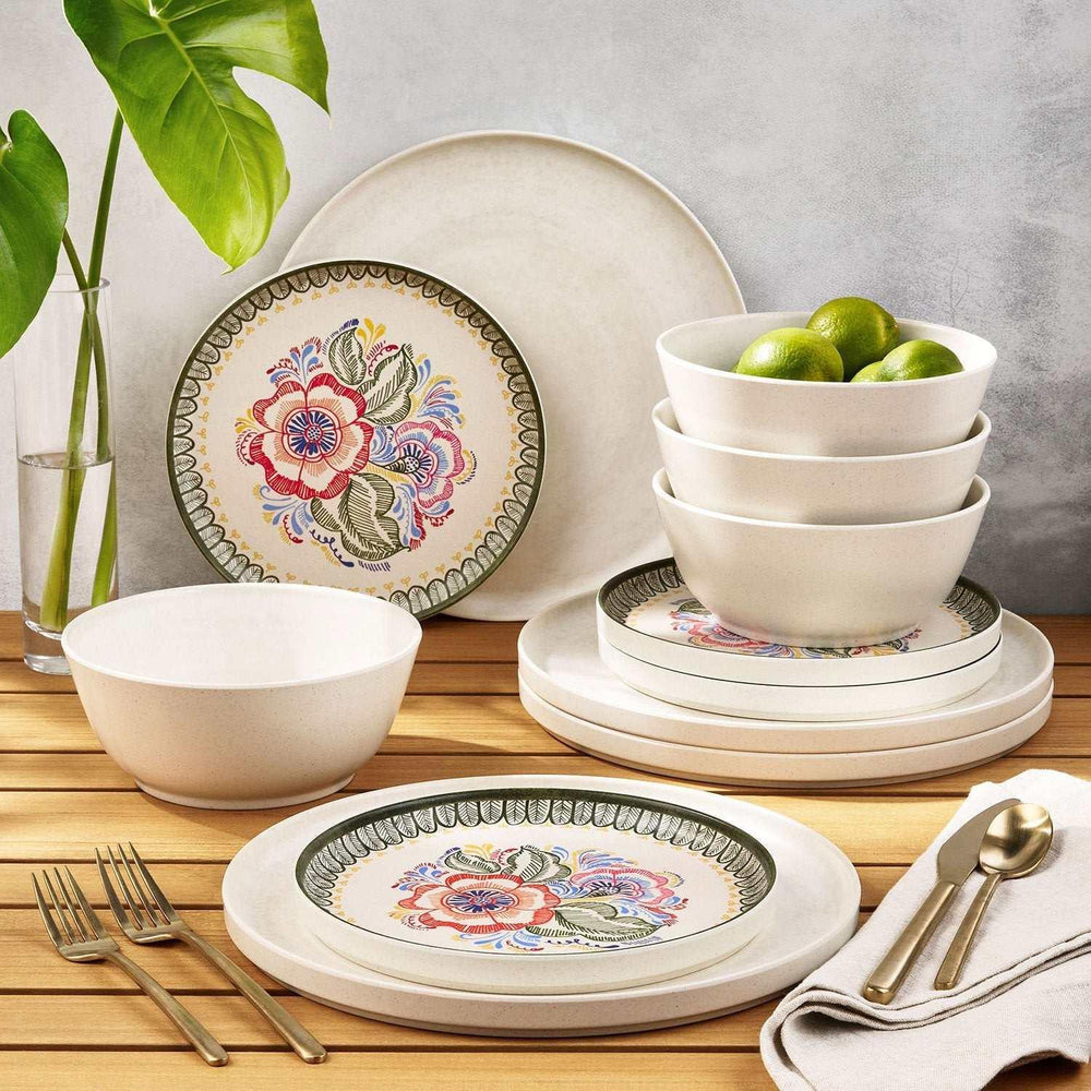 Member's Mark 12-Piece Bamboo Melamine Dinnerware Set - USA MEGA SHOP