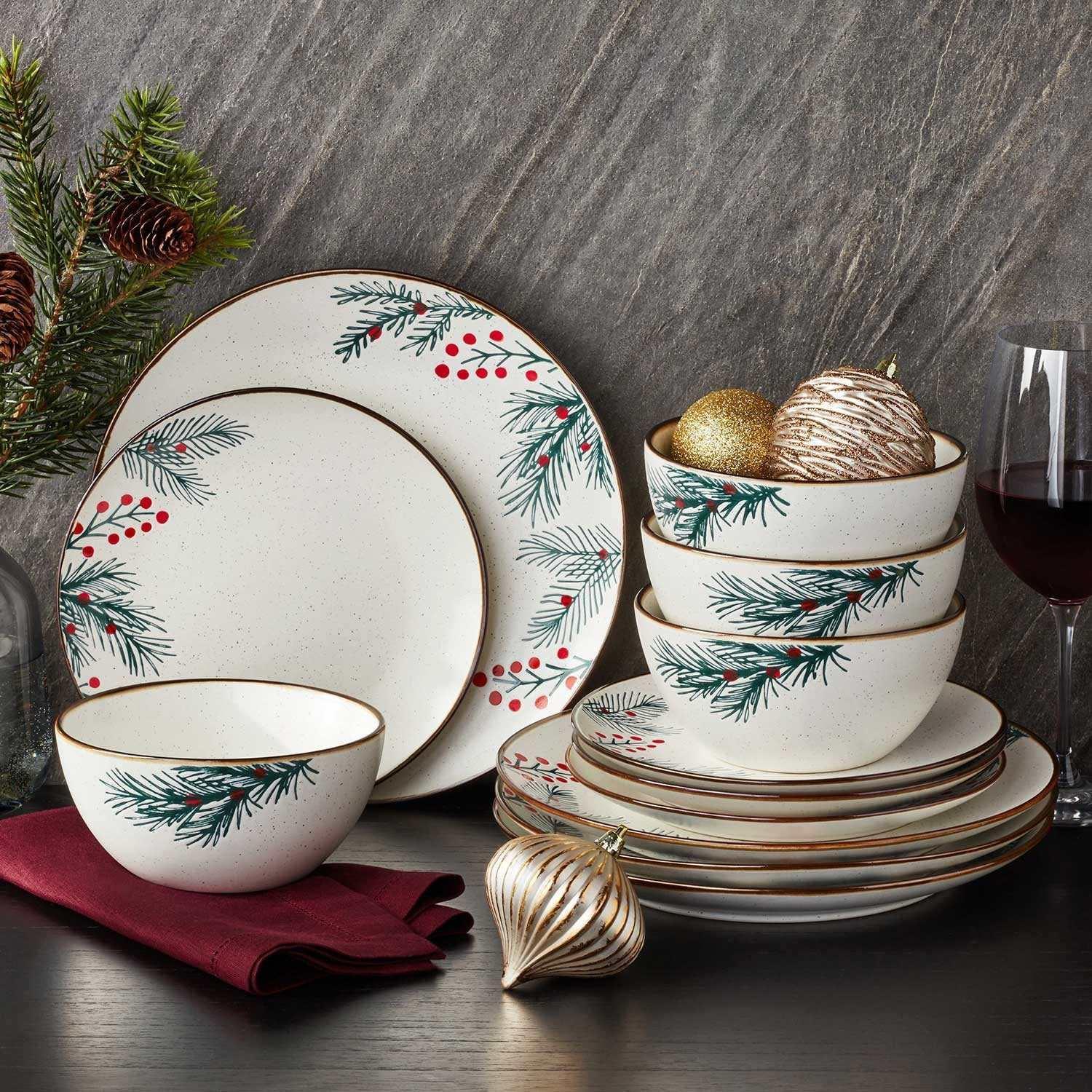 Member's Mark 12-Piece Stoneware Holiday Dinnerware Set - USA MEGA SHOP