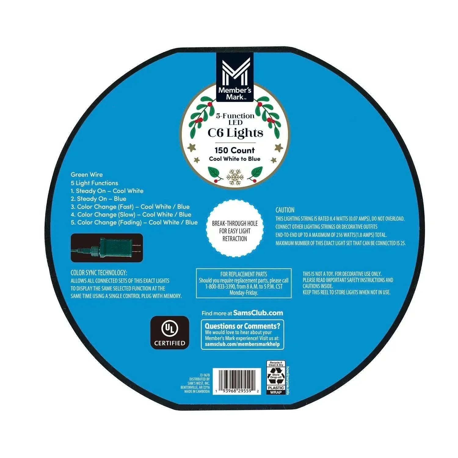 Member's Mark 150ct LED C6 Lights, 33.5' Lighted Length