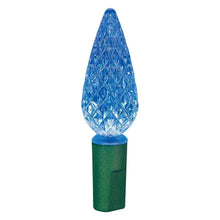 LED C6 bulb with blue faceted glow tip and green socket base