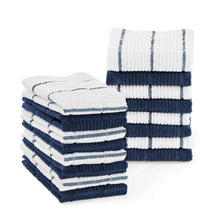 Dishcloth set with stacked white, blue, and navy striped cloths