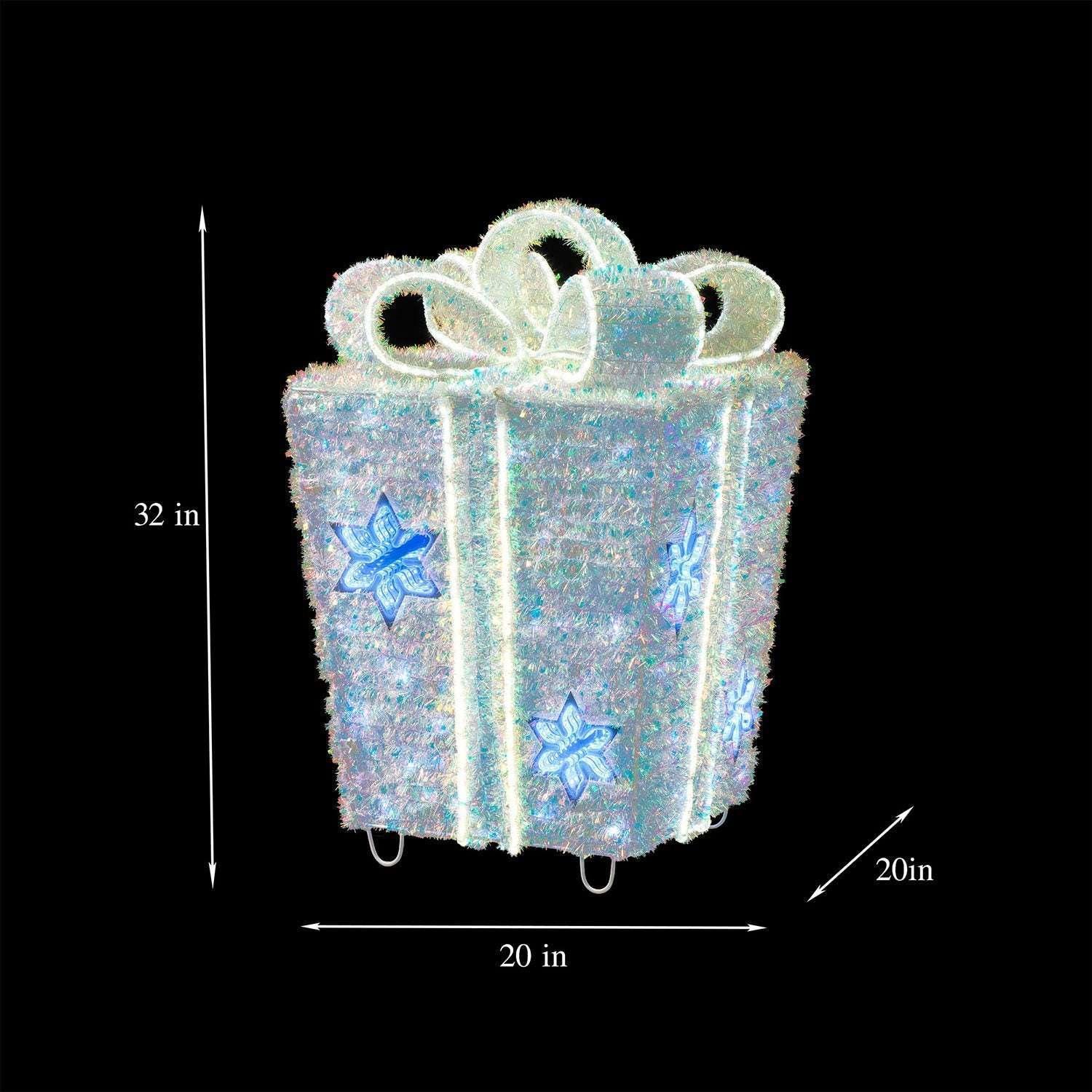 Member's Mark 32" Pre-Lit Iridescent Twinkle Tinsel Gift Box Decor