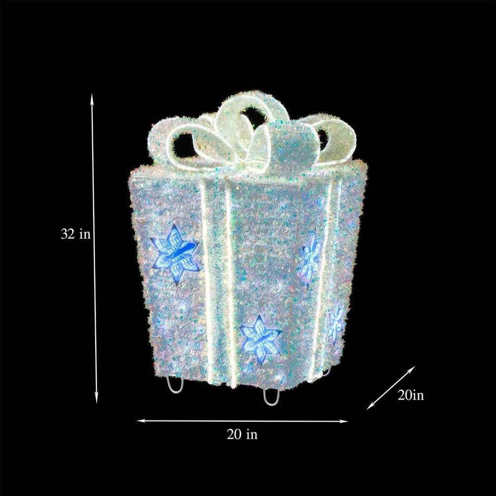 Member's Mark 32" Pre-Lit Iridescent Twinkle Tinsel Gift Box Decor - USA MEGA SHOP