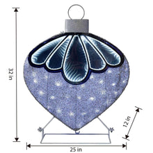 Pre-lit teardrop ornament light, 32 in tall, 25 in wide; blue LEDs on stand