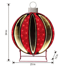 Pre-lit red infinity light ornament with gold LED strips on wire stand, 34 in tall
