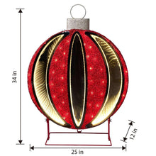 Red and gold pre-lit infinity light ornament, 34 in tall, with hanging loop and stand