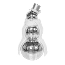 Mirror disco snowman decoration with silver top hat, stacked mirrored body, feather trim