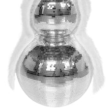 Disco mirror snowman figurine with top hat and layered silver reflective body