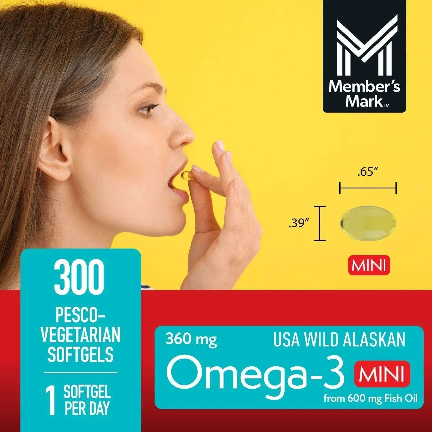 Member's Mark 360mg Omega-3 from Fish Oil MINI Softgels, 300 ct.